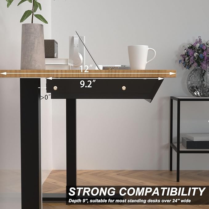 Large Under Desk Mounted Sliding Drawer with 2 Cable Hole and 60 Degree Tilt Panel to Pull Out, 22.4'' Long & 9.2'' deep Large Storage Organizer for Sit Stand Workstation