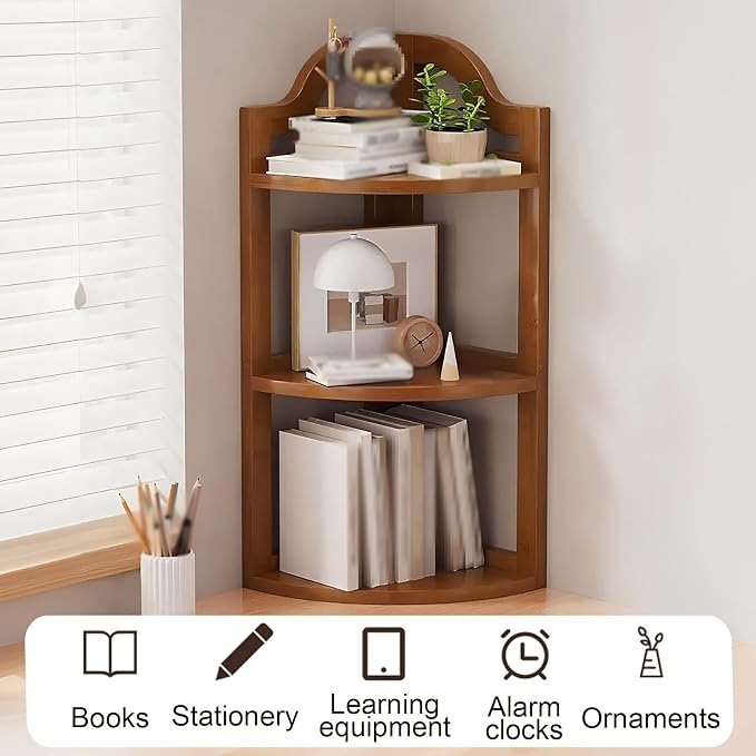Corner Desktop Bookshelf, Open Wooden Desk Organizer, Office Desktop Storage Rack for Dorm, Bedroom, Study