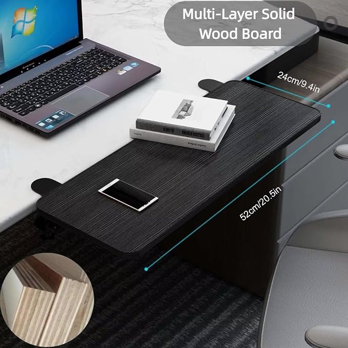 Desk Extender, 90°Foldable Computer Wrist Rest Shelf, Clamp on Arm Support, Ergonomic Sturdy Desk Extender for Office & Home, Durable & Easy to Install