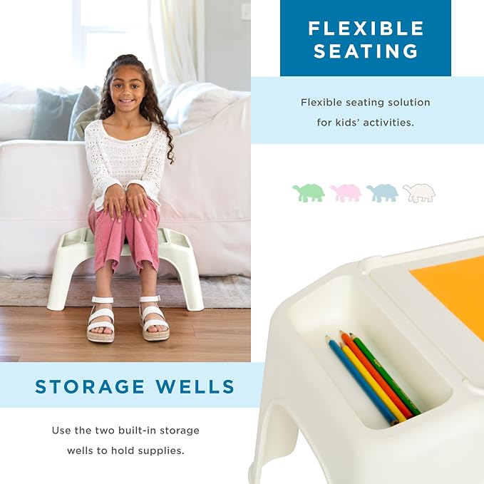LAPGEAR Turtle Table Kids Flexible Seating Lap Desk Tray with Storage for Snacks, Play, Classroom, and Sensory Activities - Marshmallow White - Pack of 8 - Style No. 20011