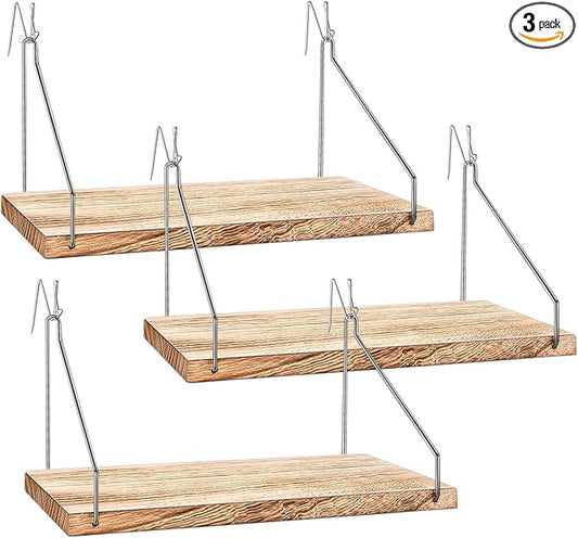 Fabric Wall Cubicle Shelf with Hooks for Work Decor, 11.8' Wooden Cubicle Organizer Storage Shelf with Hangers Cubicle Accessories for Women Men Desk, 3 Pack