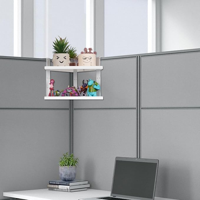 Office Cubicle Shelf - Height Adjustable Corner Shelf with Adjustable Hooks