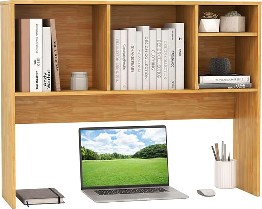 Giantex Desktop Bookshelf, Countertop Storage Hutch with 4 Shelves for Computer Desk, Dressing Tabletop Display Rack, Multipurpose Desk Hutch Storage Organizer for Home Office Dorm (Burlywood)