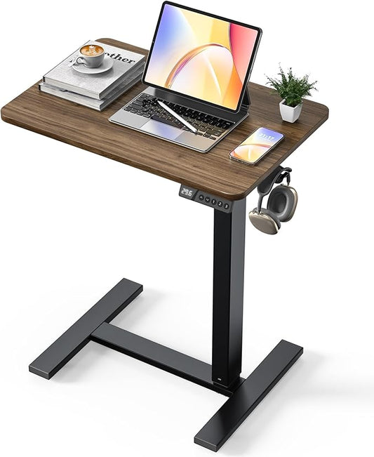 Overbed Bedside Table with Wheels, Electric Standing Desk Adjustable Height, Small Computer Desk for Home Office, Rolling Laptop Desk for Bed, Sofa, or Hospital Use (24"x16",Dark Walnut)