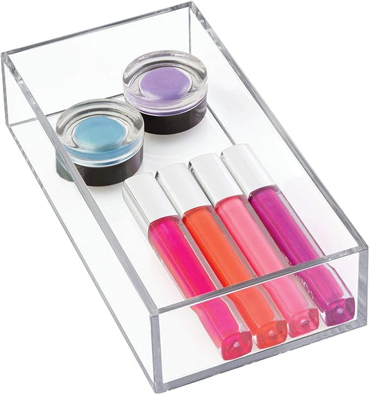 iDesign Clarity Plastic Drawer Organizer for Vanity, Countertop, Bathroom, Kitchen and Cabinet Storage, 8" x 4" x 2", Clear | Vanity Organizer, Desk Drawer Organizer