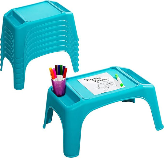 LapGear Turtle Table Kids Activity Lap Desk Tray with Storage Wells for Snacks, Play, Classroom and Sensory Toys - Blue - Pack of 8 - Style No. 20003
