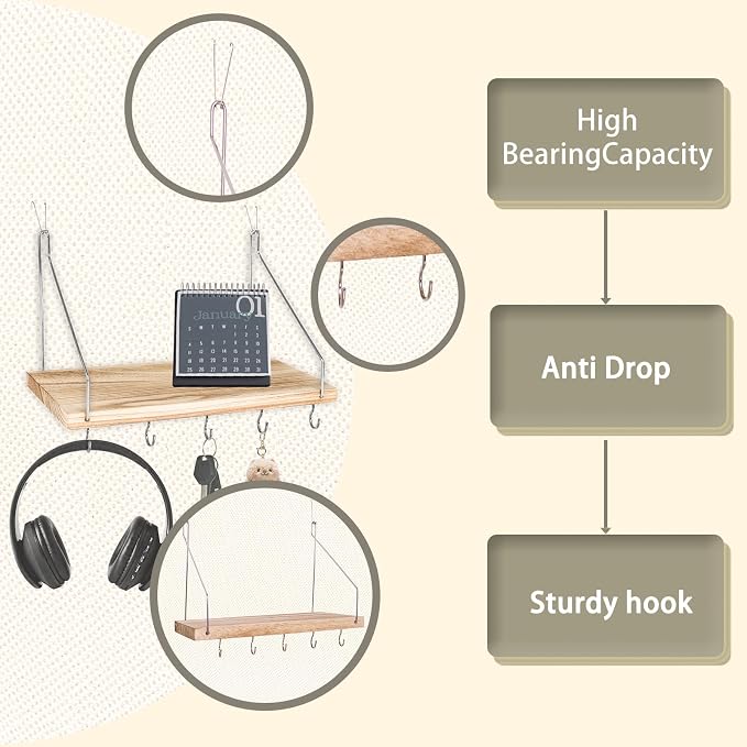 1-Pack Cubicle Shelf For Fabric Walls With Hooks：12x6.0in Wooden Cubicle Shelf Hanging Organizer Silver shelves for Accessories Office Stylish Ations cubical Decorations For Women Desk work storage