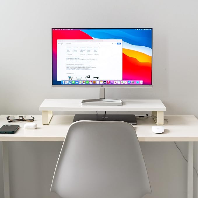 IRIS USA 1-Tier Multi-Purpose Modern PC Monitor Organizer Stand with Metal Legs, Ergonomic Desktop and Countertop Riser for Computer Laptop TV Kitchen Pantry and Closet Organization, White