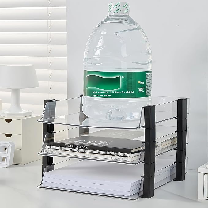 Clear Stackable Paper Tray, 2-Tier Desk Organizer for Office | Clear 2-tier stackable tray. Fits A4/Letter. Office desk storage for home/school. Easy access.