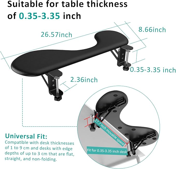 eulps Foldable Desk Extender Arm Rest for Desk, Ergonomic Forearm Support Tray with Soft PU Leather Pad, Clamp-On Desk Armrest for Wrist, Elbow & Shoulder Relief, Home Office Computer Typing Support