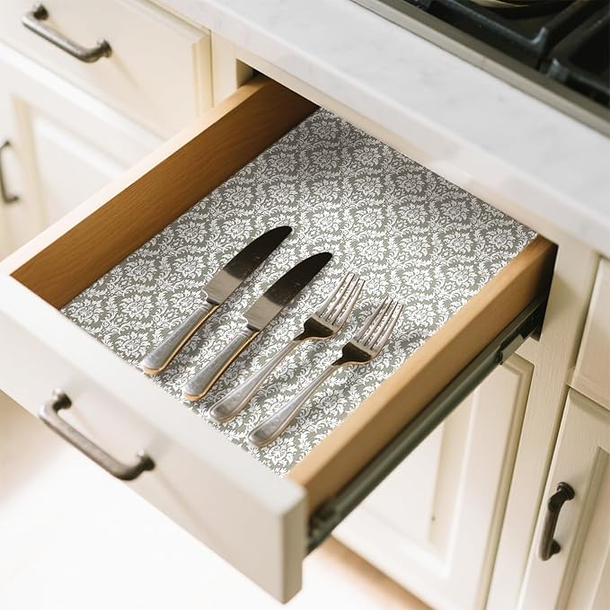 Drawer Liner and Shelf Liner for Kitchen Cabinet Liner Non-Adhesive Non-Slip Shelf Paper, Thick Strong Grip Waterproof Easy to Clean for Shelves, Cupboard, Desks, Baroque Pattern, 23.6 in x 20 FT