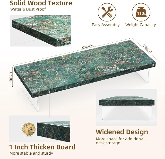 Monitor Stand Riser, Wood & Acrylic Computer Monitor Stand Desk Desktop Organizer Table for Home, Office Workspace, Laptop Riser, Printer, PC & TV Screen Riser