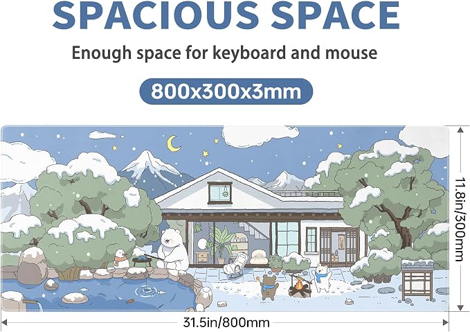 Kawaii Mouse Pad Large Desk Mat Extended Keyboard Mouse Pad Cute Mousepad with Non-Slip Base and Stitched Edge Funny Bear Mouse Mat Desk Pad 31.5 x 11.8 in Mouse Pads for Desk Decor Home Office Gaming