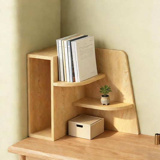 Desktop Corner Stand Shelf 3 Tier Shelf Organizer 15.7in Tall Corner Bookshelf for Small Spaces Wooden Desktop File Organizer Vertical for Home Offices, Bedrooms, and Studies,Natural,40cm