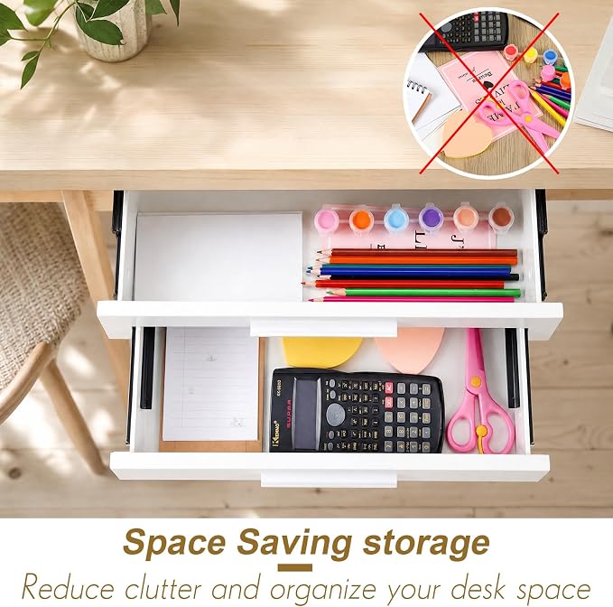 Menkxi 16'' Under Desk Drawer Slide-out Steel Under Counter Drawers Storage Organizer Large Hidden Pull-out Tray for Table Desks Home Office Workstation(White,2 Layer)