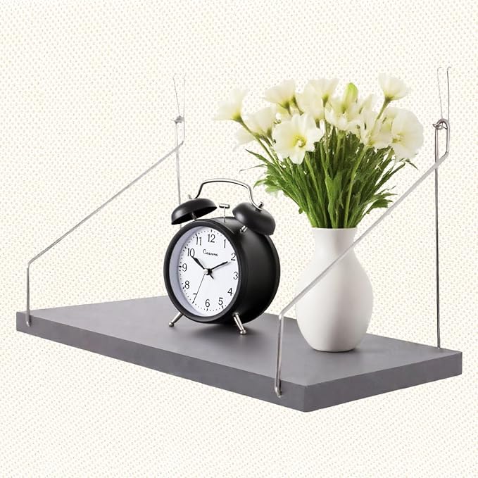 1-Pack Cubicle Shelf For Fabric Walls With Hooks：12x6.0in Gray Wooden Cubicle Shelf Hanging Silver Bracket Use For Office Cubicle Accessories For Office Stylish Cubicle Decorations For Women Desk