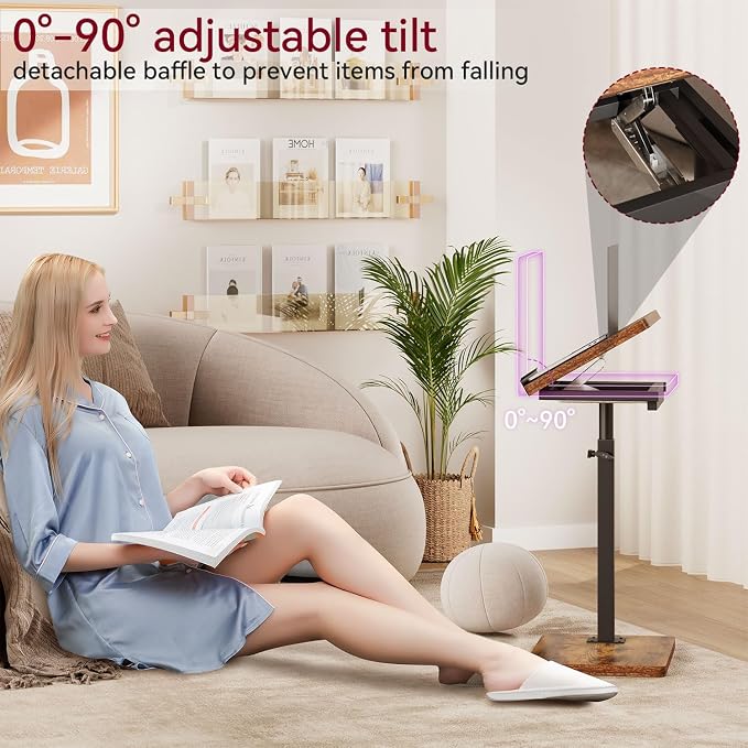 IBUYKE C Shaped Side Table, Angle Adjustable, 360° Swivel Height Adjustable End Table for Small Spaces, for Phone Computer & Tablet, Modern Small Coffee Snack Table for Sofa/Bed, Brown UTVT004H