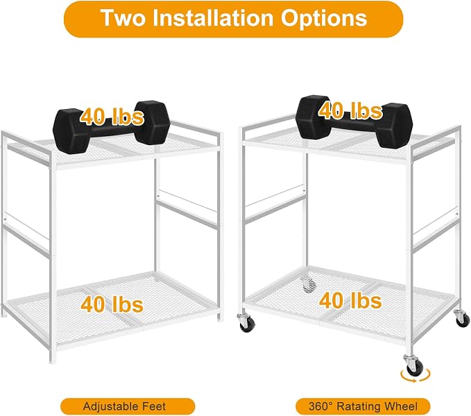 OYEAL Computer Tower Stand, PC Tower Stand Metal Rolling Cart Holds up to 40lbs, 2 Tier Mobile Printer Stand with Storage Under Desk for Home & Office, White