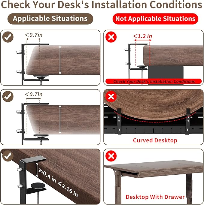 Under Desk Cable Management Tray, Expandable 25.2"–38.6", No Drill Clamp Mount, Cord Management Heavy Duty Carbon Steel Standing Cord Organizer for Home, Office, Gaming, Desk, Black