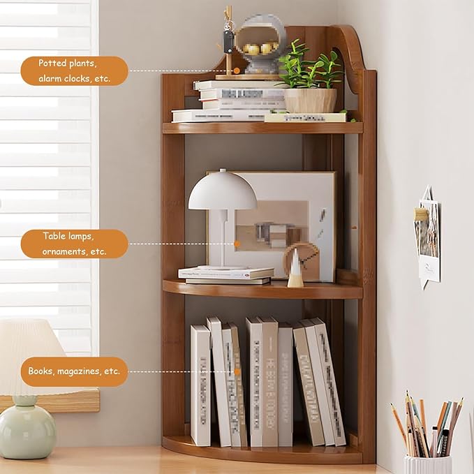 Desktop Bookshelf, Corner Shelf, Space-Saving Desk Storage Rack, Open Bookcase for Organization in Home or Office, 3-Tier Design