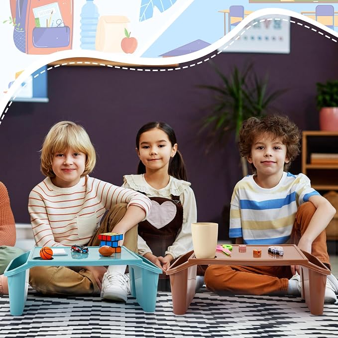 Beeveer 8 Pcs Kids Lap Desk Tray Bulk 19.7x9.6x7.1in Portable Lap Tray for Kids Plastic Table with Side Storage Space for Bed Classroom Laptop Children Car Activity Eating Floor (Morandi Colors)