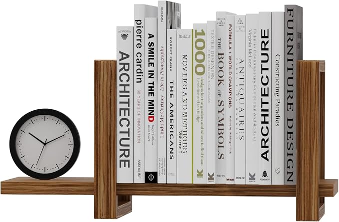 100% Solid Wood Adjustable Desktop Bookshelf, Retro Tabletop Bookshelf, Desk Shelf Holder for Living Room, Home, Office, Perfect for Magazine, Books, Cookbooks, No Tools Required to Assemble (Brown)