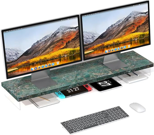 Dual Monitor Stand Riser, 40" Large Computer Monitor Stands for 2 Monitors, Wooden Desktop Organizer Shelf for Office Desk Computer, Laptop, TV, Monitor, Printer