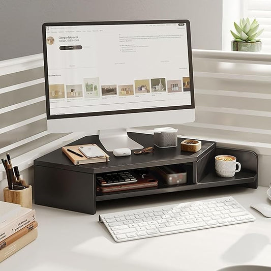 Kunovo Corner Monitor Stand with Double Storage Space, Ergonomic Triangle Desktop Corner Shelf, Save Space Desk Organizer Shelf for Office/Home (Color : Black)