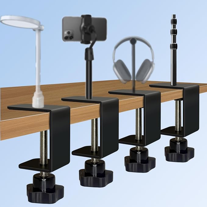 2-Pack Heavy Duty Adjustable C-Clamp with M10 Stud Mount - Steel Desk Clamp for Lamp, Microphone, Light Poles & Table | Multi-Purpose Clamps for Secure Mounting