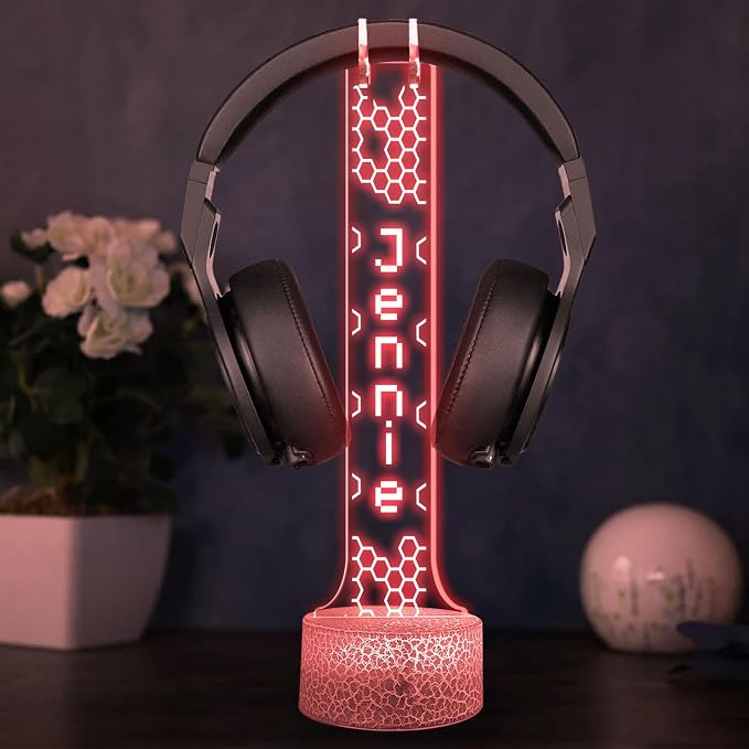 Personalized RGB Light-Up Headphone Holder, Custom Gamer Name Headset for Gamer Desk, Valentine Gift for Him, Gaming Room Decoration, Boyfriend Gifts for Gaming Lovers
