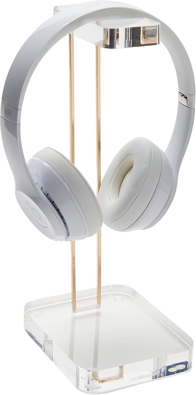 RUSSELL+HAZEL Acrylic Headphones Stand with Gold Hardware, Clear Headset Holder & Desk Accessory for Home Office Workspace Organization, 4" x 5" x 10.5"