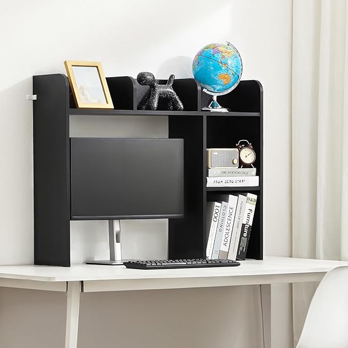 VEVOR Wood Desk Shelf, Desktop Bookshelf, Desk Storage Hutch with 6 Shelves, Office Countertop Organizer 3-Tier Display Rack, with Anti-Slip Feet Pads, for Office, Home & Dorm, Black