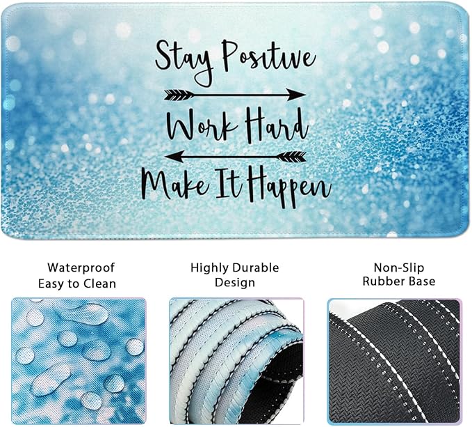 4-in-1 Large Gaming Mouse Pad, Keyboard Wrist Rest Pad & Wrist Support Mousepad Set, Extended Desk Pad Waterproof Desk Mat for Home Office Study Game - Stay Positive