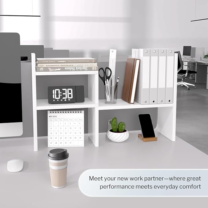 Jerry & Maggie Desktop Organizer Office Storage Rack Adjustable Wood Display Shelf Birthday Gifts Toy Home Decor Free Style Rotation Display True Natural Stand Shelf White 2 Pack
