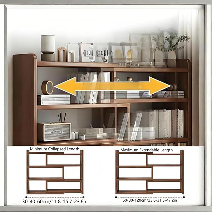 Expandable Bookshelf Wood Desktop - Organizer Bookcase Office Book Case Storage Rack Multipurpose Shelves Corner Display for Study,Living Room,Small Space