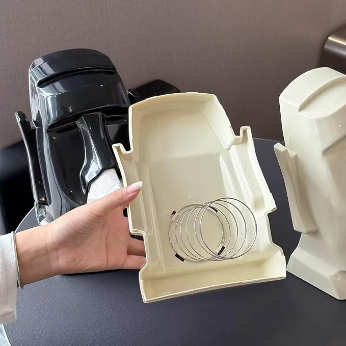Creative Moai Tissue Box Holder with Headphone Holder, Suitable for Living Room, Bedroom and Other Desktop Storage Boxes, Green,Cream White, Black. (Cream White)