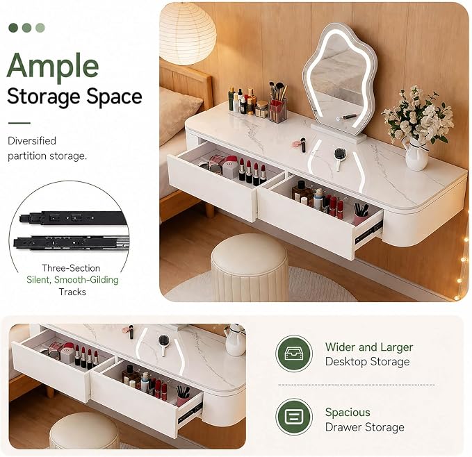Floating Makeup Vanity Desk with Drawers Wall Mounted Makeup Table with Storage Fully Assembled Floating Vanity Desk Space Saving Modern Dressing Table for Bedroom Closet(Dark Gray,31.5")