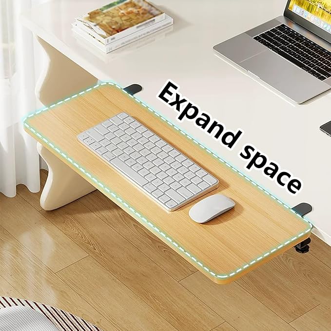 Desk-side Extension Arm with Support Tray,Drill-free Clamp-on Desk Extension Tray,Ergonomic Armrest with 90° Folding Design,Suitable for Dorms and Office Desks.(Walnut,80x25cm/31.5x9.8in)