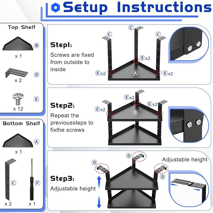 11in Office Cubicle Corner Shelf with Hooks Adjustable More Holes for Greater Durability & Thickness Cubicle Shelf Hanging