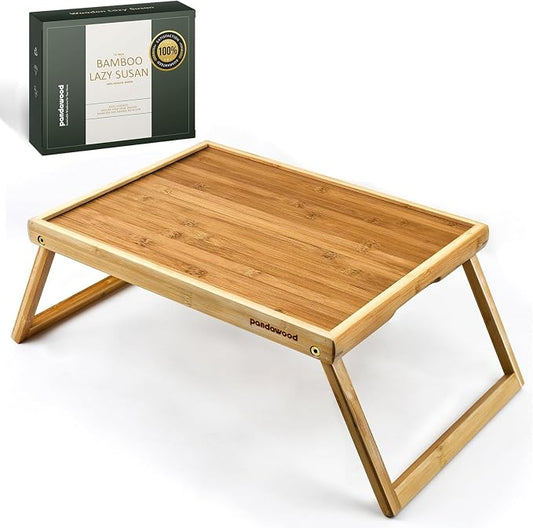 Bamboo Breakfast Tray for Bed - Bed Tray Table with Folding Legs for Eating - Foldable Food Tray with Handles - TV Lap Tray for Couch Adults Kids - Portable Bamboo Bed Tray with Legs for Laptop