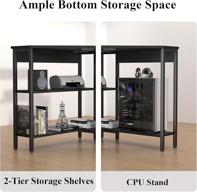 Auromie Corner Desk with Outlets & USB Ports, 90 Degree Triangle Corner Table with CPU Stand & Storage Shelves for Small Space, Computer Table with Charging Station for Home Office Bedroom (Black)