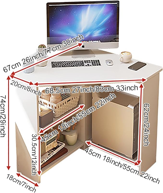Corner Desk for Small Space, Triangle Computer Desk Corner Writing Desk with Storage Shelves & CPU Stand, Makeup Vanity Table for Home Office, Workstation(80x80x75cm(31x31x29inch), Oak)