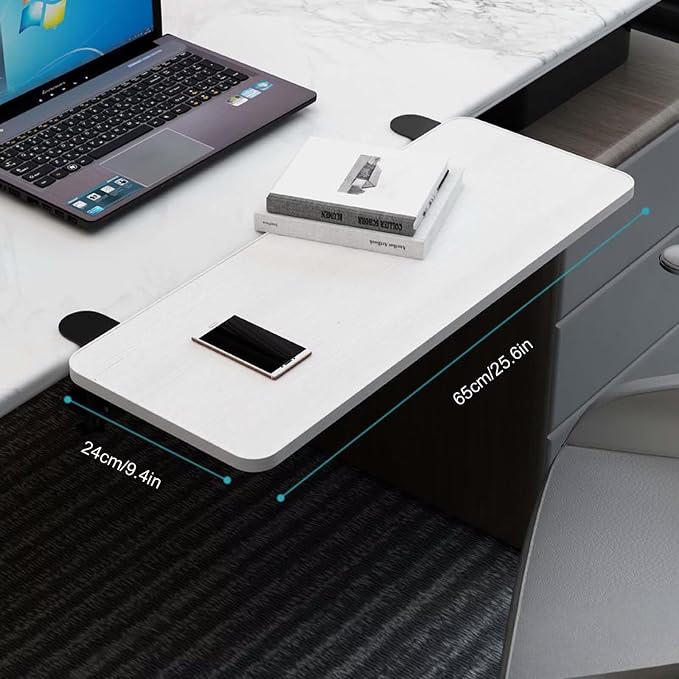 Clamp-On Desk Extender - Multi-Layer Solid Wood Foldable No-Drill Keyboard Tray & Arm Support for Desk, Office & Home Use