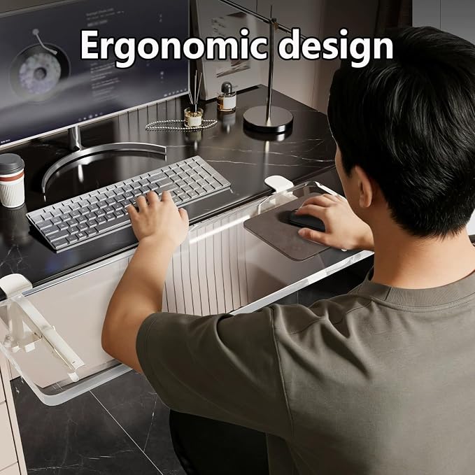 Ergonomic Desk Edge Extension Panel,Drill-Free 90-Degree Foldable Desk Extension Tray,Rounded Edges,Reduces Bumps and Scratches(40cm/7.9in)
