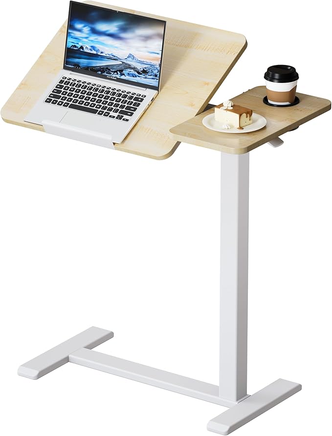 BZIUM Overbed Bedside Table with Hidden Wheels, Adjustable Medical Tilt Top Hospital Bed Table Over The Bed, Rolling Desk Mobile Standing Desk (27.6x15.8, Maple)