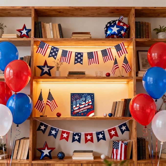 Patriotic Wooden Box Sign,USA Anniversary 4th Of July Signs Home Decor,Independence Memorial Day Block Sign for Desk Shelf Tabletop Decor