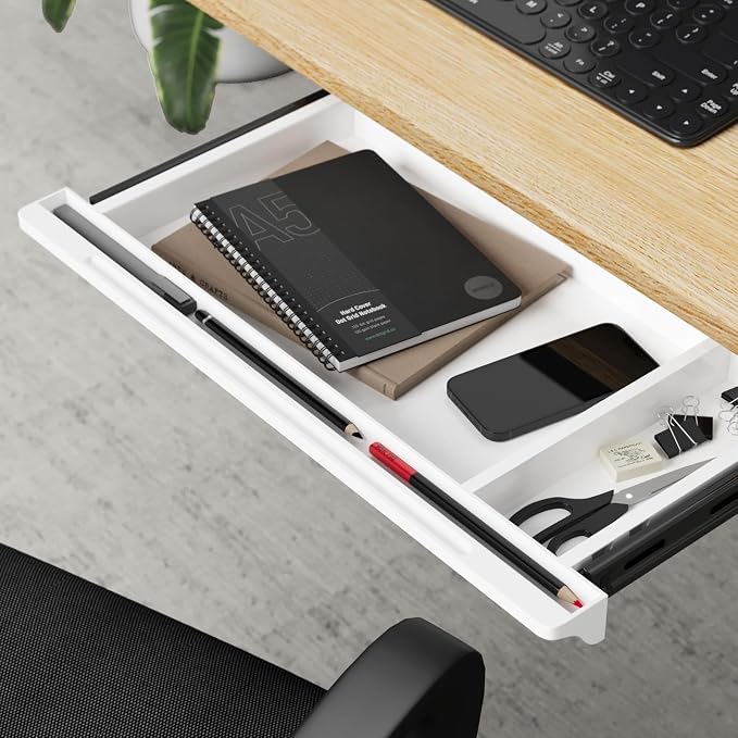 Under Desk Mounted Sliding Drawer to pull out, Attachable Desk Pencil Drawer Ball-Bearing Slides