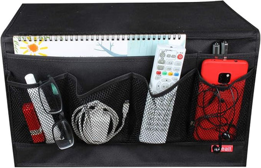 Bedside Storage Organizer with 6 Pockets, Bedside Caddy, Table Cabinet Storage Organizer, TV Remote Control, Phones, Magazines, Tablets, Accessories, Black