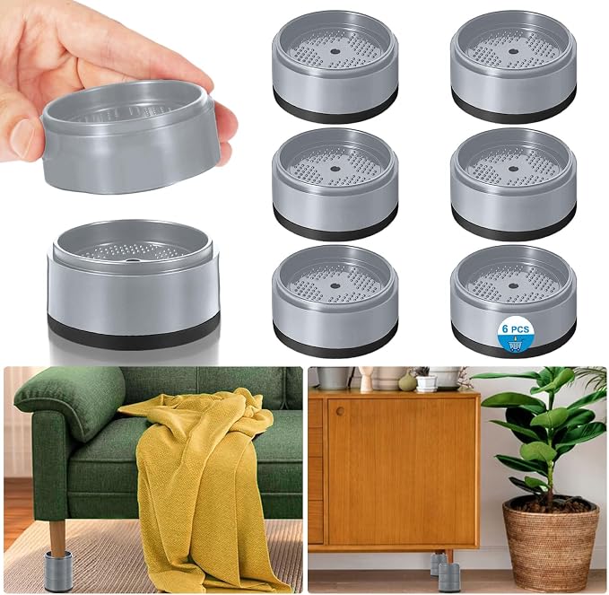 Bed Risers 1 inch, 2 inch, 3 inch, 4 inch Heavy Duty, Adjustable Furniture Riser for Table Desk Couch Sofa Chair Refrigerator Washing Machine, Stackable Bed Raisers Blocks (Grey 6 Pack, 1 inch)