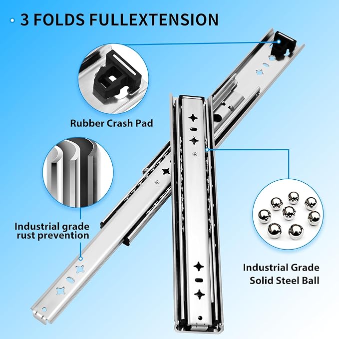 YENUO Heavy Duty Drawer Slides Full Extension 12 14 1618 20 22 24 26 28 30 32 34 36 38 40 Inch Side Mount Ball Bearing RailsTrack Guide Glides Runners 250 Lbs 1 Pair (No Lock) -W:53mm, 14 Inch